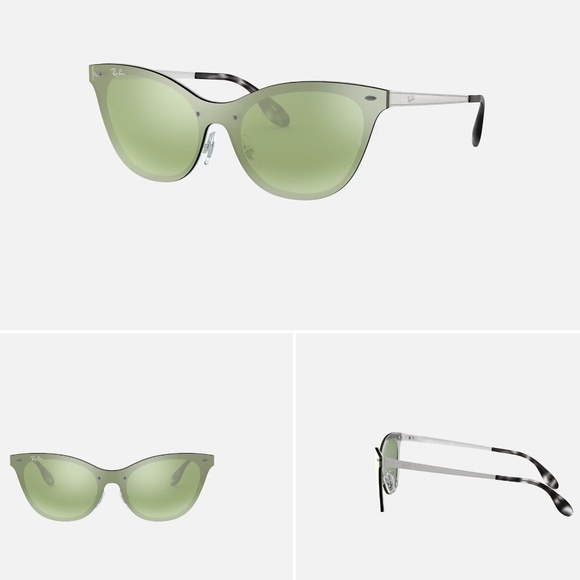 Ray-Ban Blaze Cat Eye Silver with Green/Silver Mirror Sunglasses - Picture 1 of 6